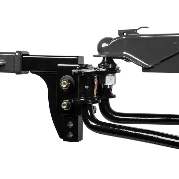 Reese weight distribution hitch close up with standard shank and ball mount platform.